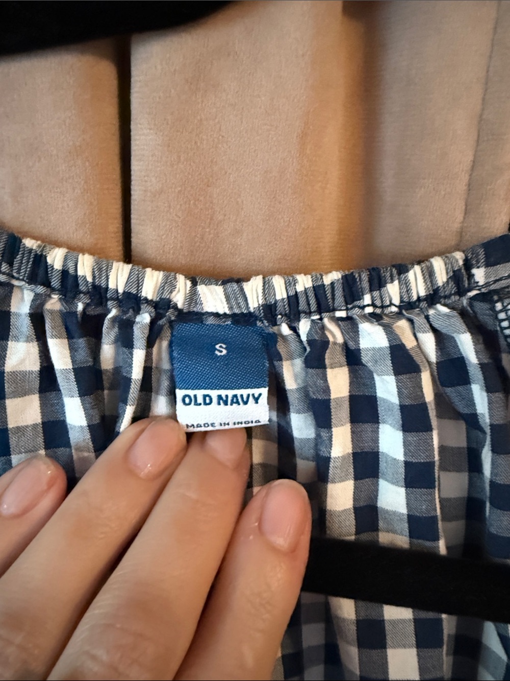 Old Navy Blue and White Gingham Peplum Puff-Sleeve Top - Picture 2 of 3